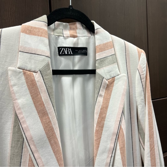 Zara Striped Linen Blend Blazer - Picture 2 of 5